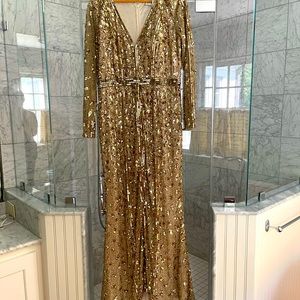 Mac Duggal Gold Sequin Long Sleeve Gown